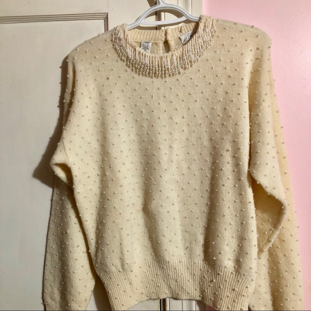 Vintage Lord & Taylor Fuzzy Pearl Sweater - Picture 5 of 6